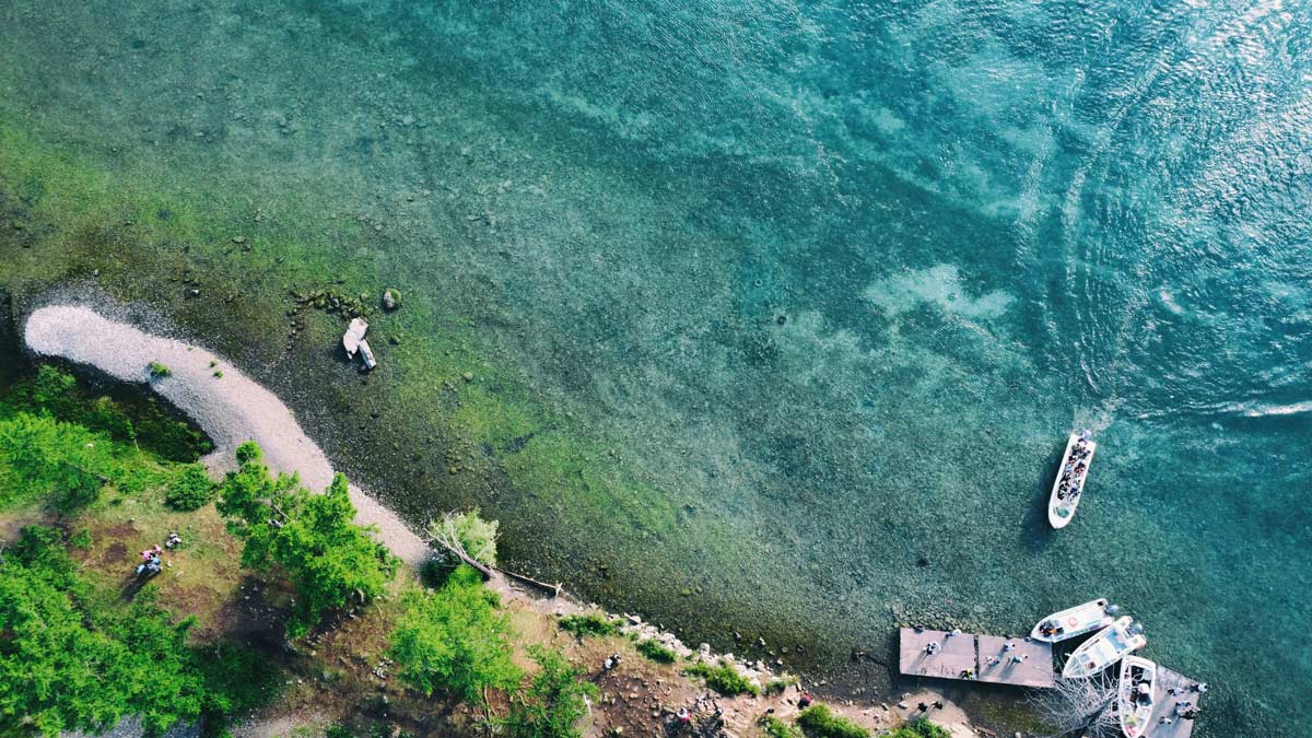 A breathtaking bird’s-eye view of a serene lake in Mongolia, symbolizing the hope and peace found in the Word of God.